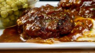 ASMR| SALISBURY STEAK with MASHED POTATOES & GRAVY+ SWEET PEAS| EATING SOUNDS] TALKING