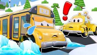 Ouch!  School Bus Wheels Are Stuck In Ice! He needs a repair! | Tom’s Garage | Kids Cartoon