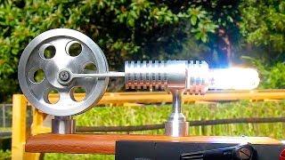 STIRLING ENGINE FRESNEL Lens on a Steek Solar powered Stirling Engine