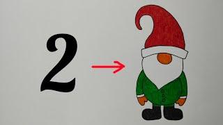 Drawing Santa from number 2 / How to Draw Santa Claus Easy