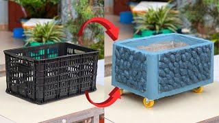 Recycling Old Plastic Baskets And Styrofoam / How To Casting Simple  Cement Flower Pot