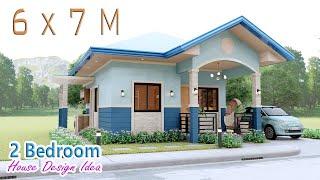 6 x 7 METERS | SMALL HOUSE DESIGN IDEA WITH 2 BEDROOM | 3D FLOOR PLAN