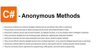 Anonymous methods in C# explained in under 4 minutes