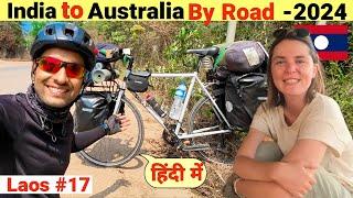 Foreigner Girl Reaction on My Cycle Tour in Laos | India to Australia By Road