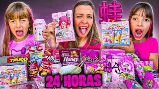 24 HORAS COMENDO COMIDAS ROSAS DO JAPÃO!