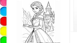 How to draw Elsa from Frozen, Disney princess Elsa drawing, Elsa Frozen movie 2 colouring pages