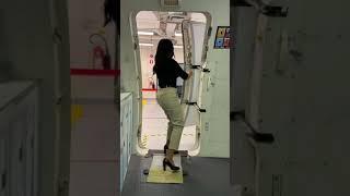 Beautiful girl closing Plane door. Original sound. Flight Attendant school. Hot Airhostess.