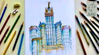 Royal Clock Tower (Makkah) Pencil Sketching with Colour Effects | Seemi Art Gallery