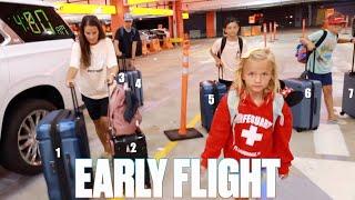 CHECKING SEVEN BAGS FOR SIX PEOPLE AND FLYING WITH FOUR KIDS AT 5AM | EARLY MORNING FLIGHT WITH KIDS