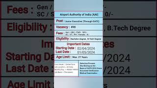 Junior Executive Through Gate Airport Authority Vacancy | AAI Jr Executive | #govtjobs #vacancy #aai