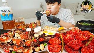 ASMR MUKBANG | makanan rumahan korea, Kepiting Mentah yang diasinkan, Telur goreng resep ! makan