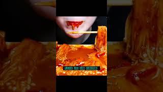 Spicy Enoki Mushroom Mukbang Eating Shorts 5X #asmr #mukbang #shorts