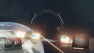 Twenty ship dogfight over Jemison, high bounty gameplay, Starfield