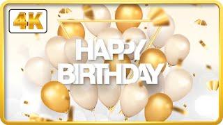 White and Gold birthday theme with balloons and confetti background video loops HD 3 hours