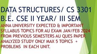 Data structures / CS 3301 - AU important questions for Feb 2024 | in Tamil