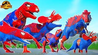 All Spiderman T-Rex vs SuperHero Dinosaurs Battle in Jurassic World |Dinosaur Pro 8 SuperHero Team