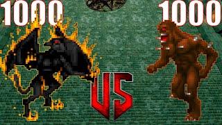 1000 Afrits vs 1000 imps - DOOM vs HEXEN Monster Infighting - Crossover NPC Battles