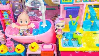 9 Minutes Satisfying with Unboxing Cute Doll Bathtub Playset, Real Working Sink Toys | ASMR