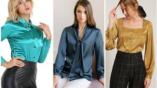 Celebrity inspired and very attractive satin tops blouses and shirts designs ideas