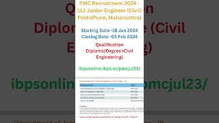 PMC Recruitment 2024   113 Junior Engineer Civil Posts