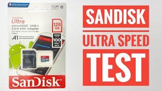SanDisk 128GB Ultra microSDXC 100MBs IHS-I SD card with adapter Speed Test ASMR 4K