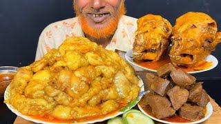 ASMR: Eating Most Oily Mutton Fat Curry,Two Full Goat Head, Mutton Liver Curry with Rice Eating Show