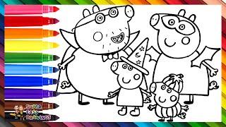 Draw and Color Peppa Pig and Her Family During Halloween ️‍️ Drawings for Kids