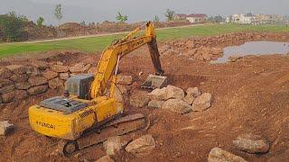 Hyundai Excavator220 Making Big Boulder Wall llBobCat  ||Bell Dumper ||Doosan Excavator ||Hyundai140