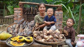 Harvest taro and dried fish to sell at the market with your children - buy ducklings to raise