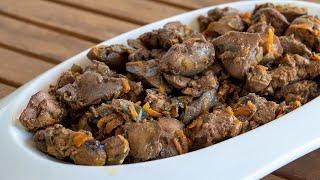 Juicy, Soft Chicken Liver with Hearts in a pan! / Tasty and Easy!