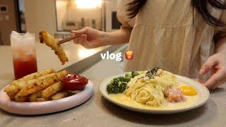 Vlog |  Making spicy marinated crab and salmon rice ball for lunchbox  Cream pasta with pollock roe