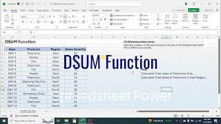 DSUM Function in Excel