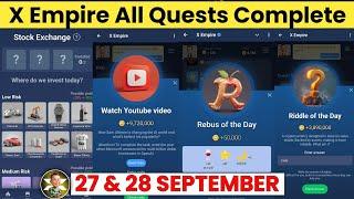 27 September All Quests Code X Empire | Riddle Of The Day | Rebus Of the day | YouTube Video Code