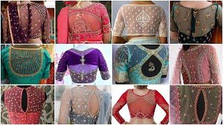 Stunning Aari Work  Net Back Neck Blouse Designs 2024 | Net Blouse Design Arri Work Blouse Back Neck