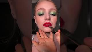 Red Lips and green eyeshadow