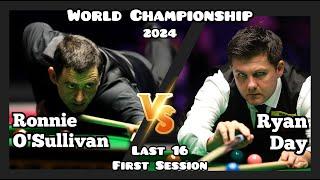 Ronnie O'Sullivan vs Ryan Day - World Championship Snooker 2024 - Last 16 First Session Live