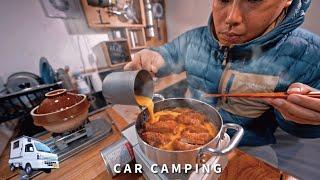 [Winter car camping] -3℃ winter mountains. Everything freezes. DIY light truck camper. 186
