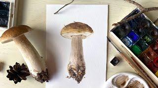 Лесная находка. Пишем боровик акварелью. Draw a boletus with watercolor