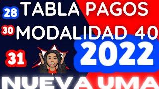 DESCARGA TABLA PAGOS UMA 2022 MODALIDAD 40  POR DIAS DEL MES  #UMA2022 #MODALIDAD40