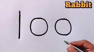 How to draw rabbit from number 100 | Rabbit Drawing | Rabbit Drawing tutorial | number drawing