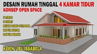 DESAIN RUMAH TINGGAL 10X20 M KONSEP OPEN SPACE DENGAN 4 KAMAR TIDUR