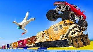 MONSTER TRUCK VS TRAIN RUNNERS! (GTA 5 Funny Moments)