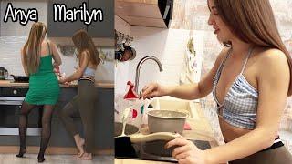 Cooking with Anya Stark in cute outfits