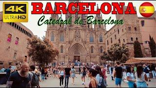 Barcelona, Spain, Catedral de Barcelona - 4k UHD 60fps - walking tour - with historical Subtitles