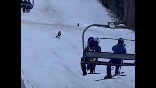 Видео погони медведя за лыжником на курорте в Румынии