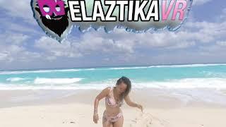 Tourist Model Splashes at the beach in immersive 3D VR 180 beautiful beach Cancun