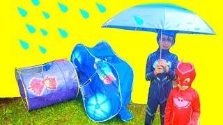 Rain Rain Go away Song for kids with PJ MASKS Catboy Owlette Gekko