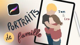 Portraits de famille tendances en flat design --- Tuto Procreate facile !