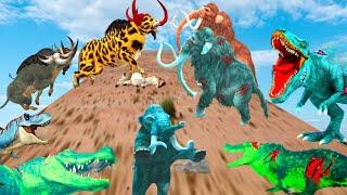 mammoth vs  buffelo and crocodile fight attack cow Cartoon