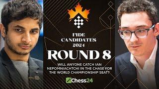 FIDE Candidates 2024 Rd 8 | Hikaru v Fabiano & Vidit v Gukesh! 4-Way Challenge Begins To Topple Ian